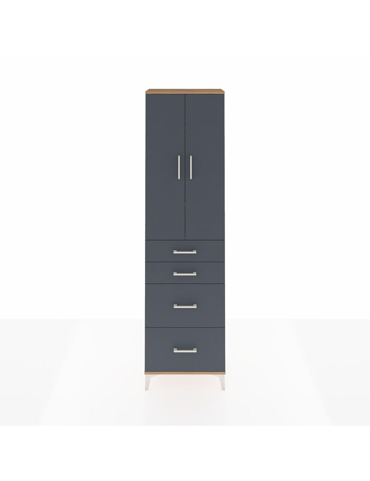 Arges Dolap 3 Raflı 4 Çekmeceli 2 Kapaklı 60x30x221 Çam-Antrasit