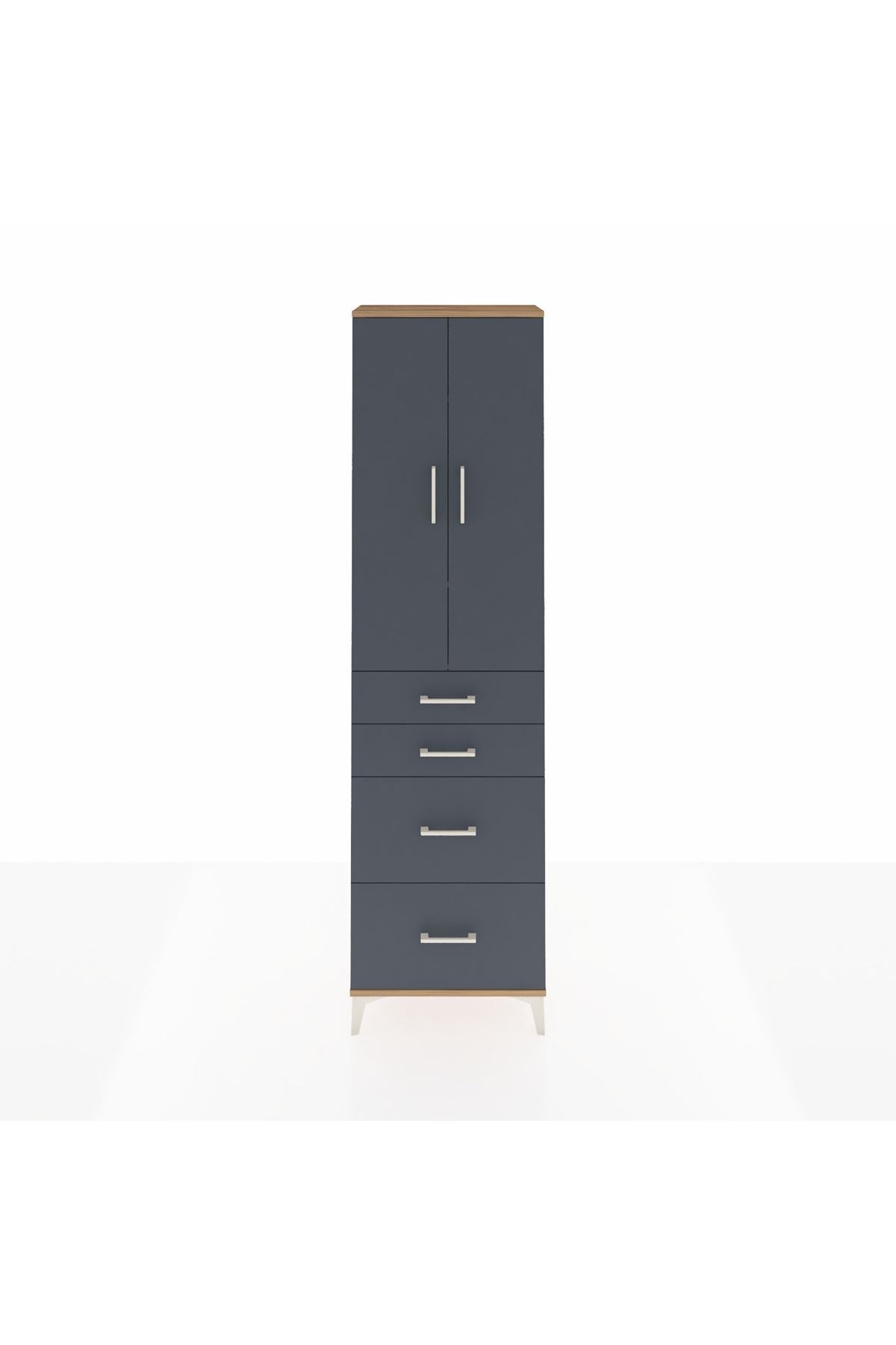 Arges Dolap 3 Raflı 4 Çekmeceli 2 Kapaklı 60x30x221 Çam-Antrasit