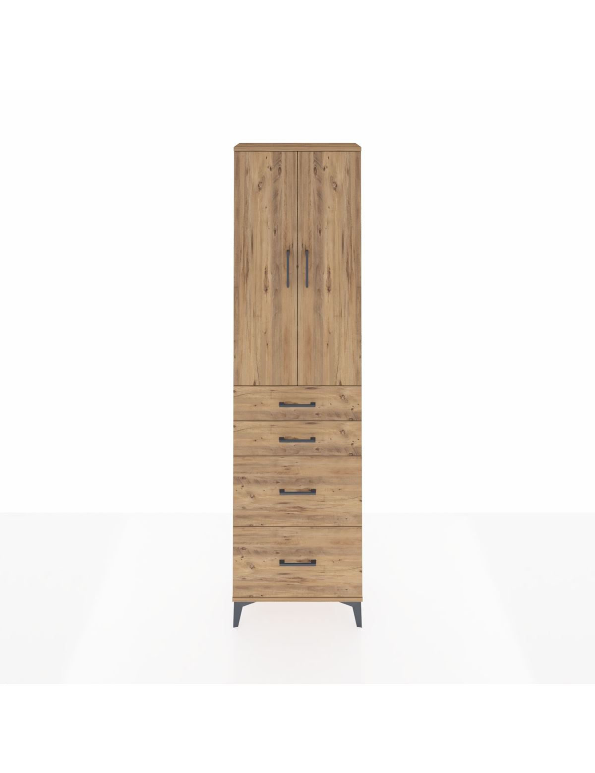 Arges Dolap 3 Raflı 4 Çekmeceli 2 Kapaklı 60x30x221 Çam-Çam