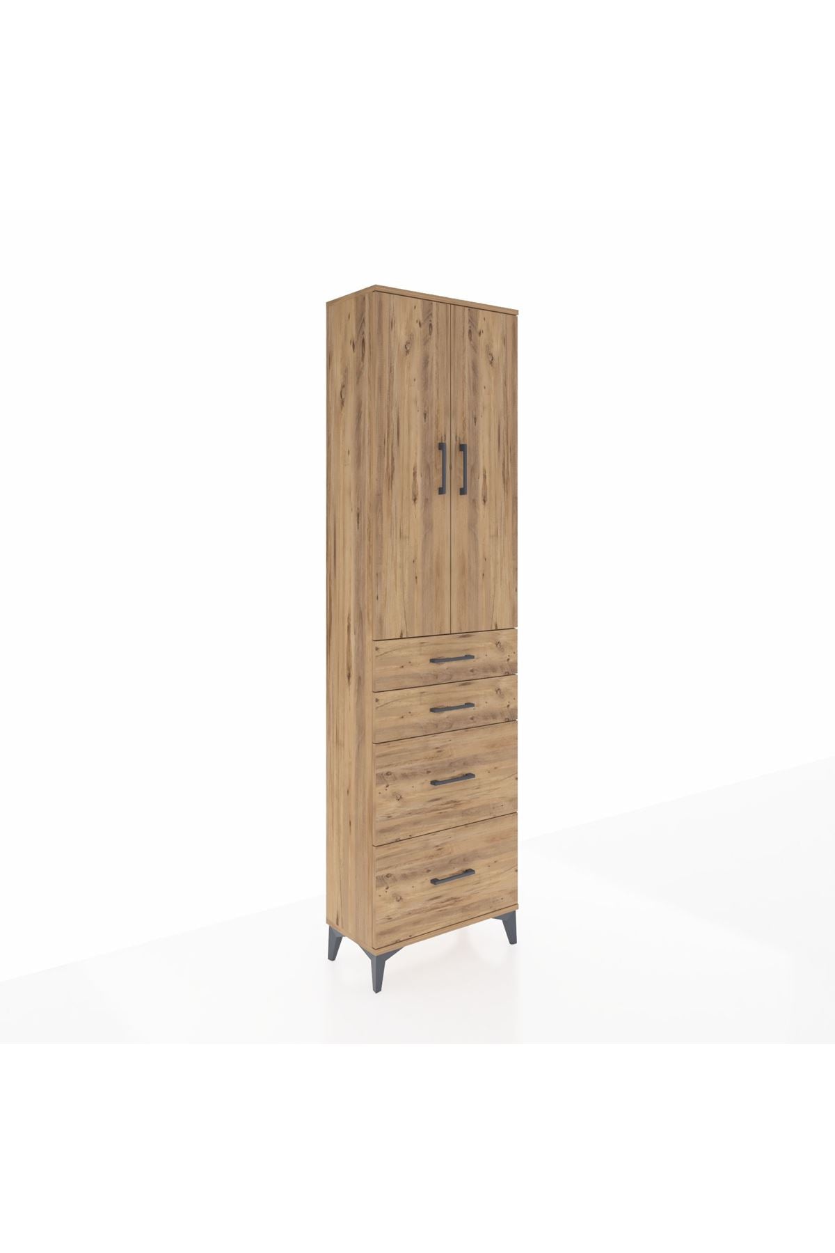 Arges Dolap 3 Raflı 4 Çekmeceli 2 Kapaklı 60x30x221 Çam-Çam