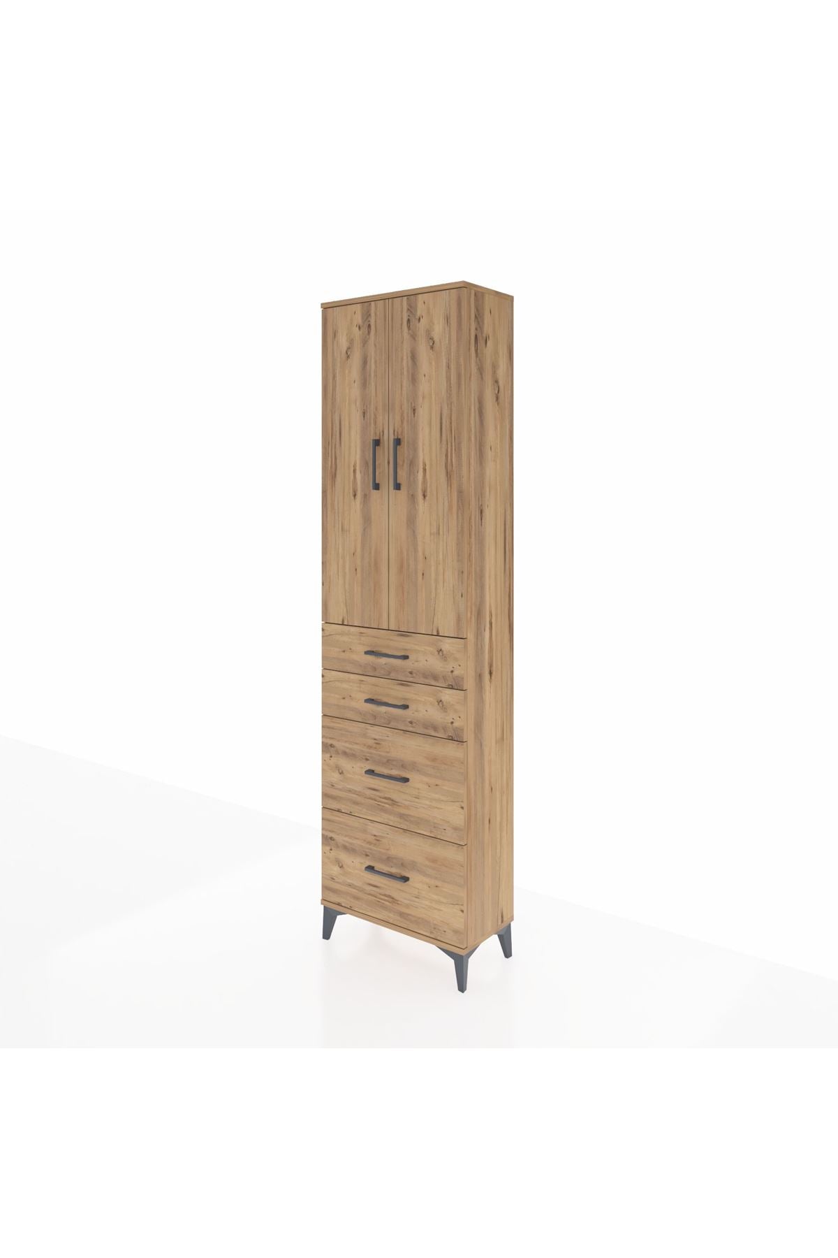 Arges Dolap 3 Raflı 4 Çekmeceli 2 Kapaklı 60x30x221 Çam-Çam