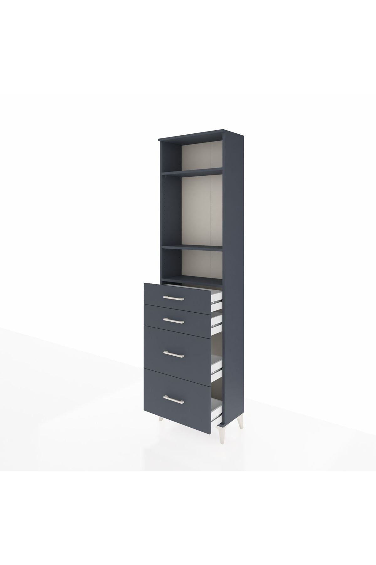 Arges Dolap 3 Raflı 4 Çekmeceli 60x30x221 Antrasit-Antrasit