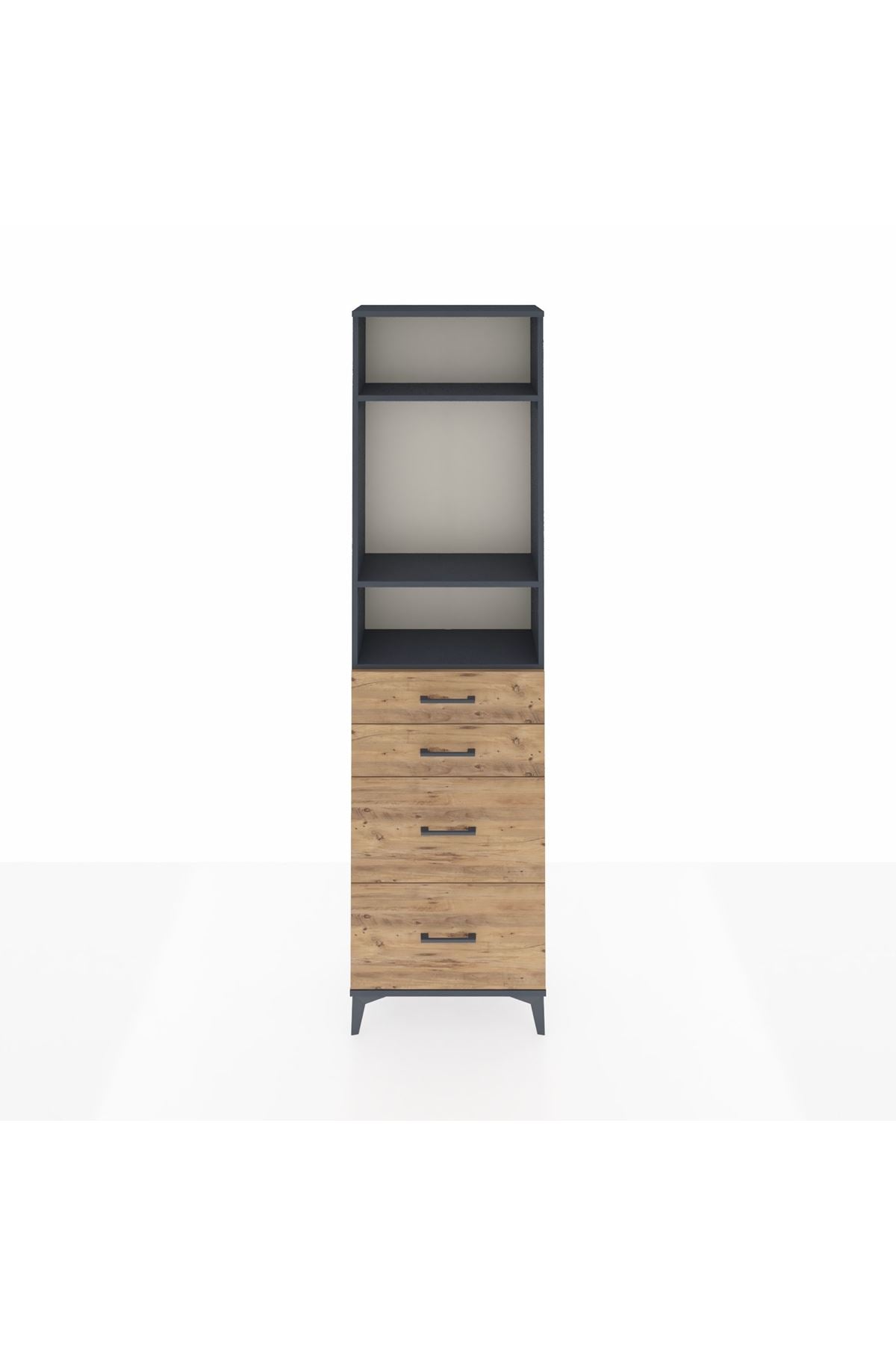 Arges Dolap 3 Raflı 4 Çekmeceli 60x30x221 Antrasit-Çam