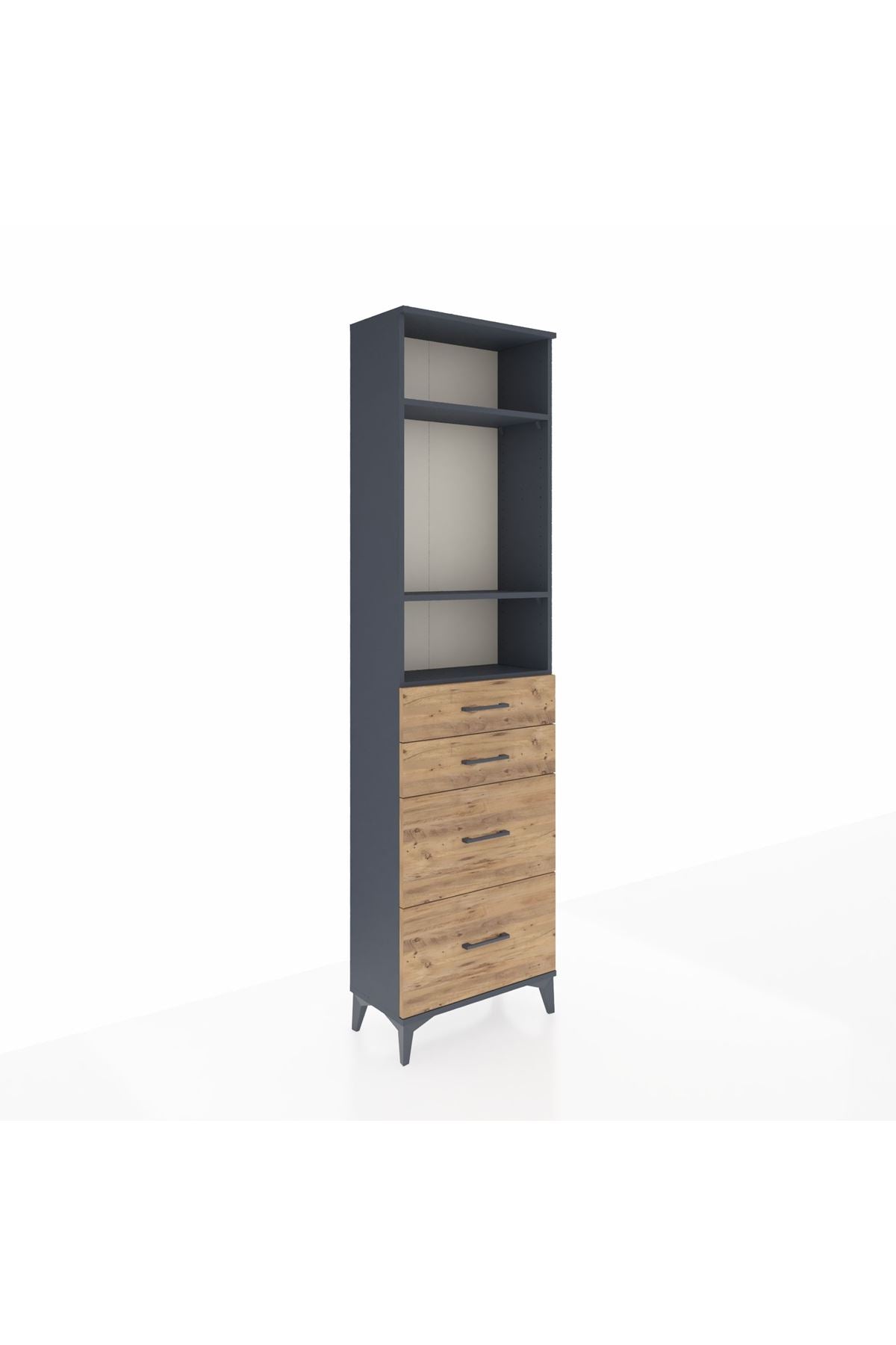 Arges Dolap 3 Raflı 4 Çekmeceli 60x30x221 Antrasit-Çam