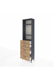 Arges Dolap 3 Raflı 4 Çekmeceli 60x30x221 Antrasit-Çam