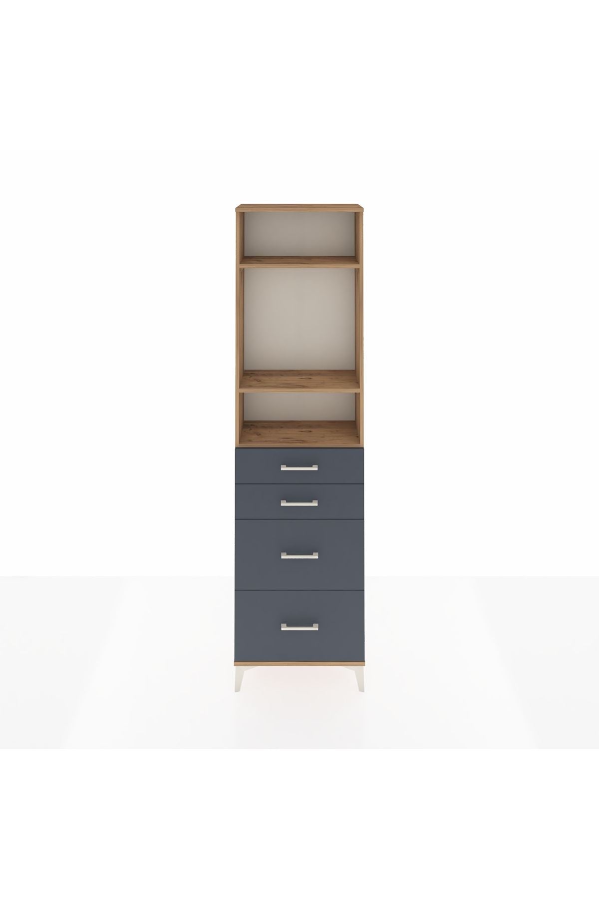 Arges Dolap 3 Raflı 4 Çekmeceli 60x30x221 Çam-Antrasit