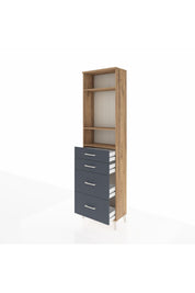 Arges Dolap 3 Raflı 4 Çekmeceli 60x30x221 Çam-Antrasit