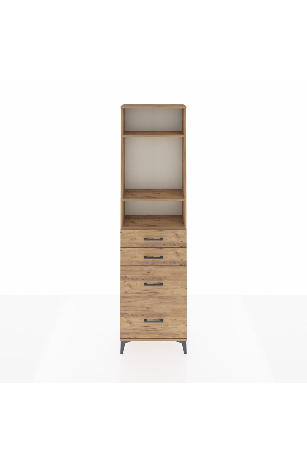 Arges Dolap 3 Raflı 4 Çekmeceli 60x30x221 Çam-Çam