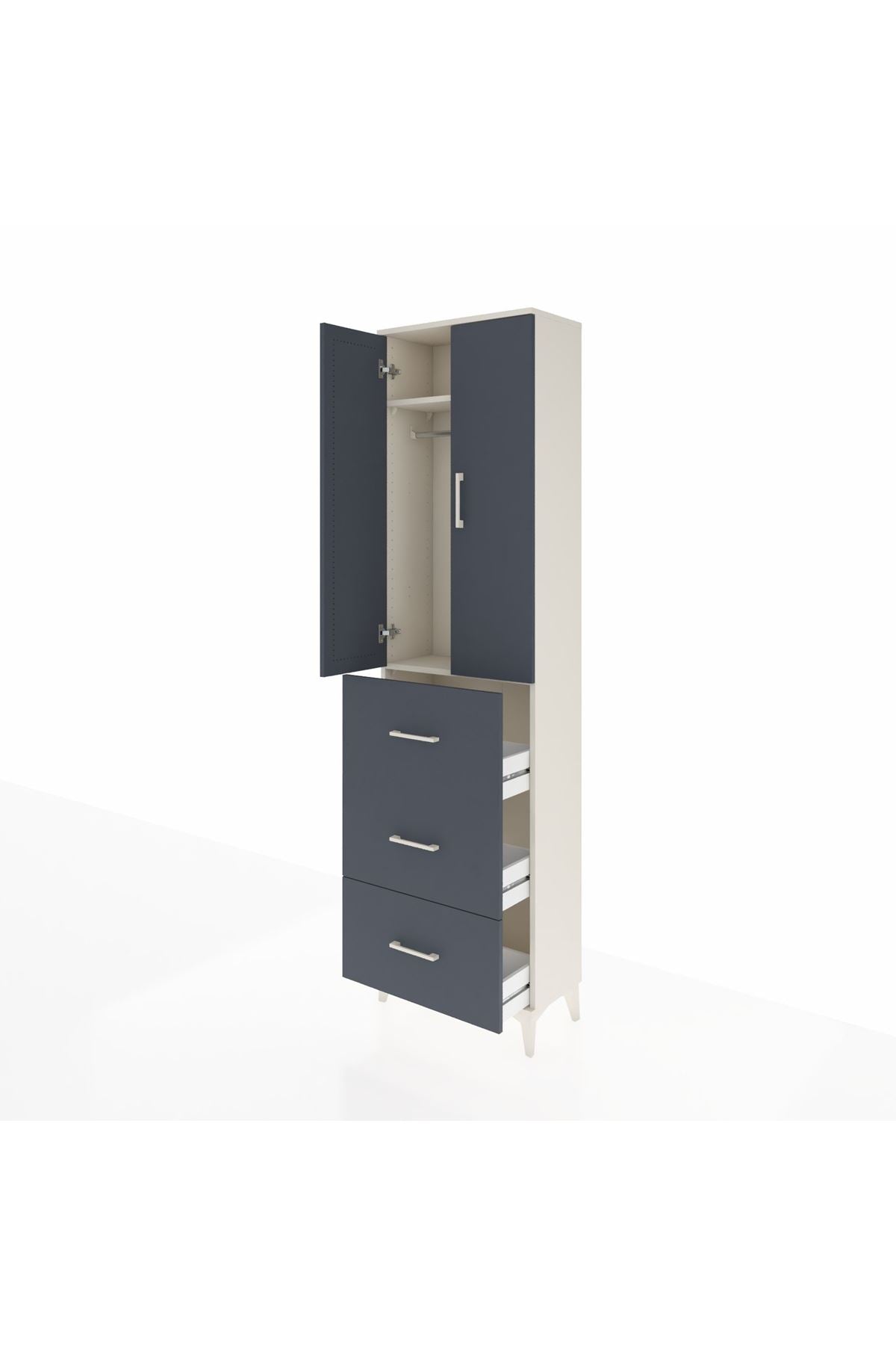 Arges Dolap 2 Raflı 3 Çekmeceli Tek Askılı 60x30x221 Aytaşı-Antrasit