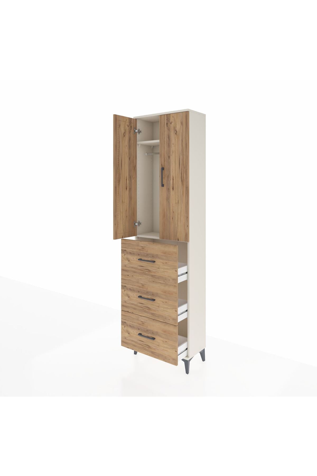 Arges Dolap 2 Raflı 3 Çekmeceli Tek Askılı 60x30x221 Aytaşı-Çam