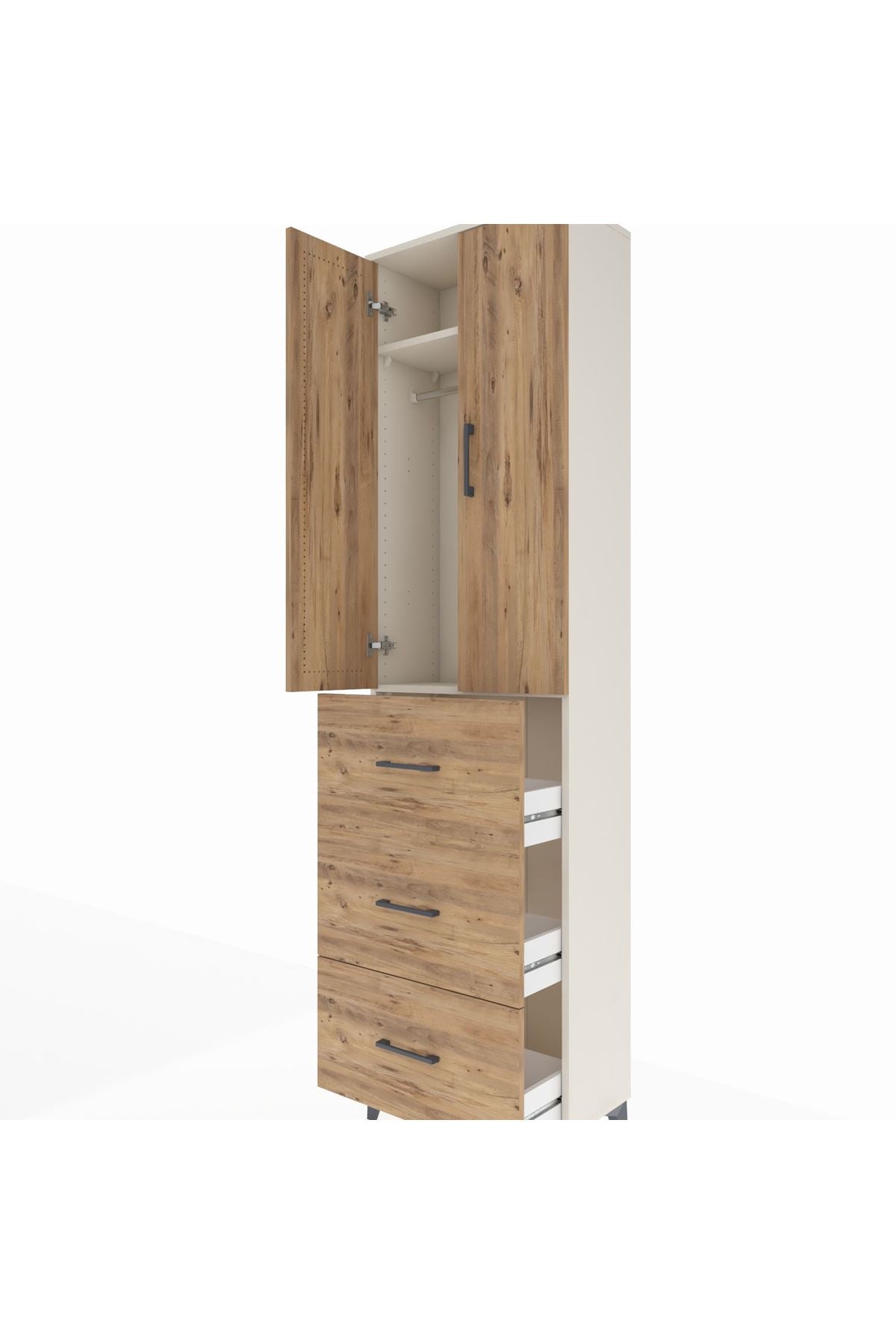 Arges Dolap 2 Raflı 3 Çekmeceli Tek Askılı 60x30x221 Aytaşı-Çam