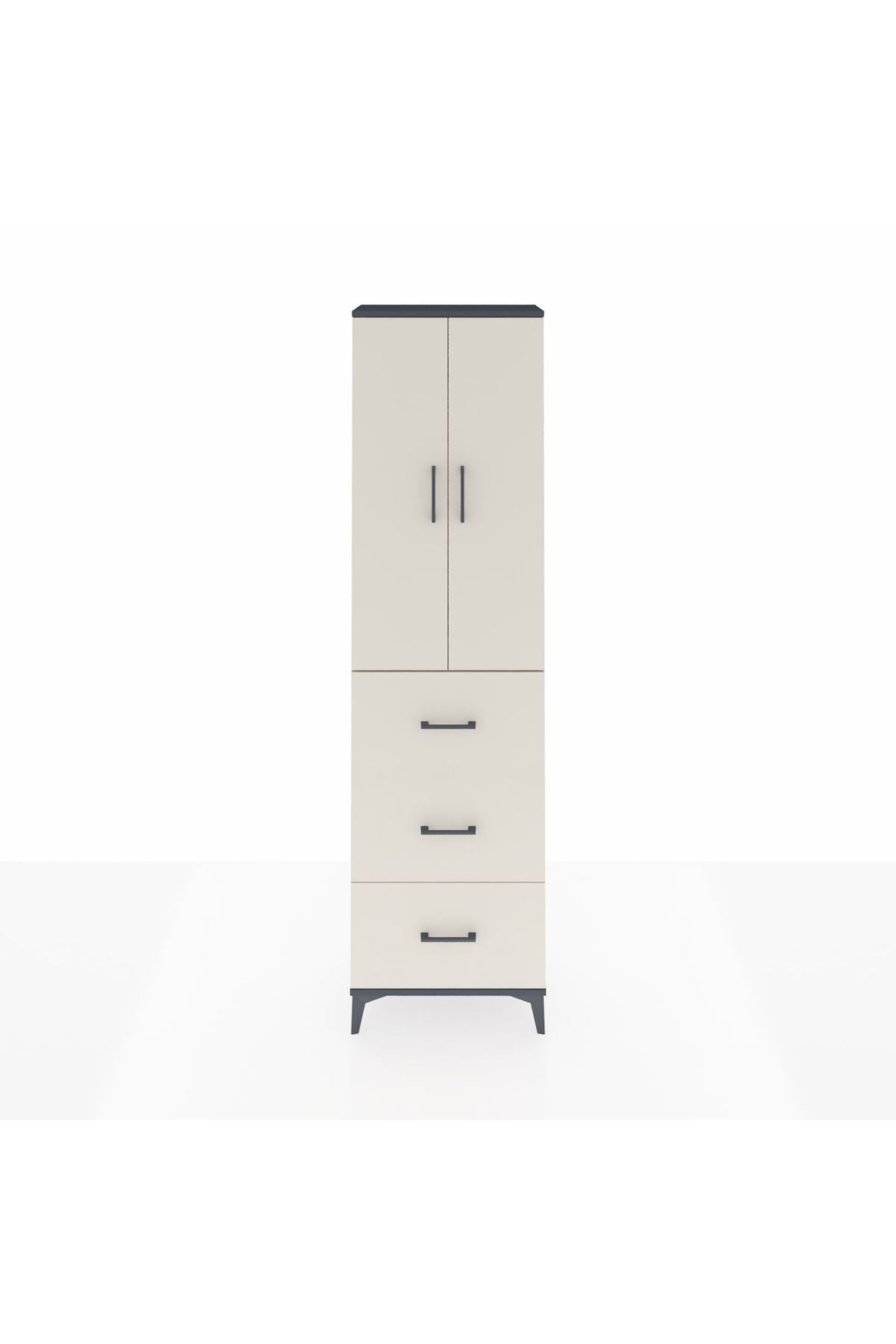 Arges Dolap 2 Raflı 3 Çekmeceli Tek Askılı 60x30x221 Antrasit-Aytaşı