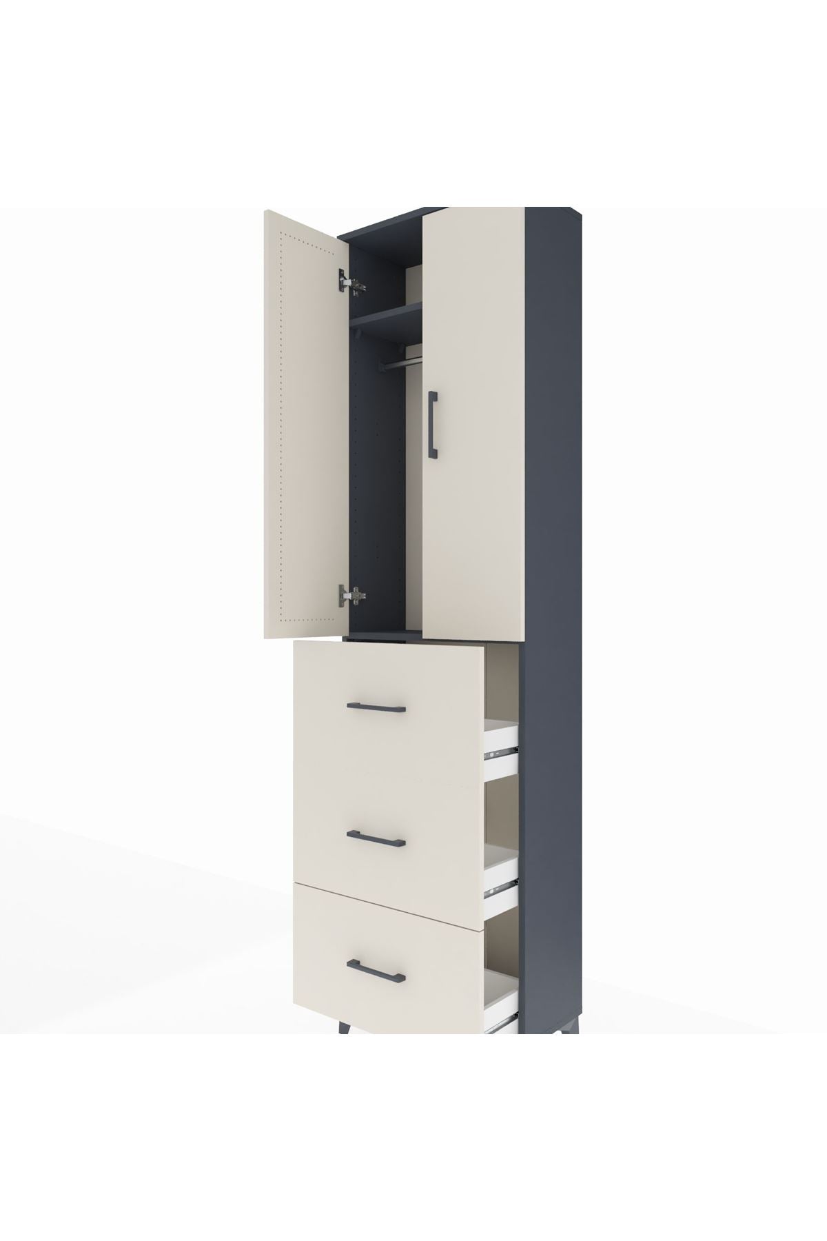 Arges Dolap 2 Raflı 3 Çekmeceli Tek Askılı 60x30x221 Antrasit-Aytaşı