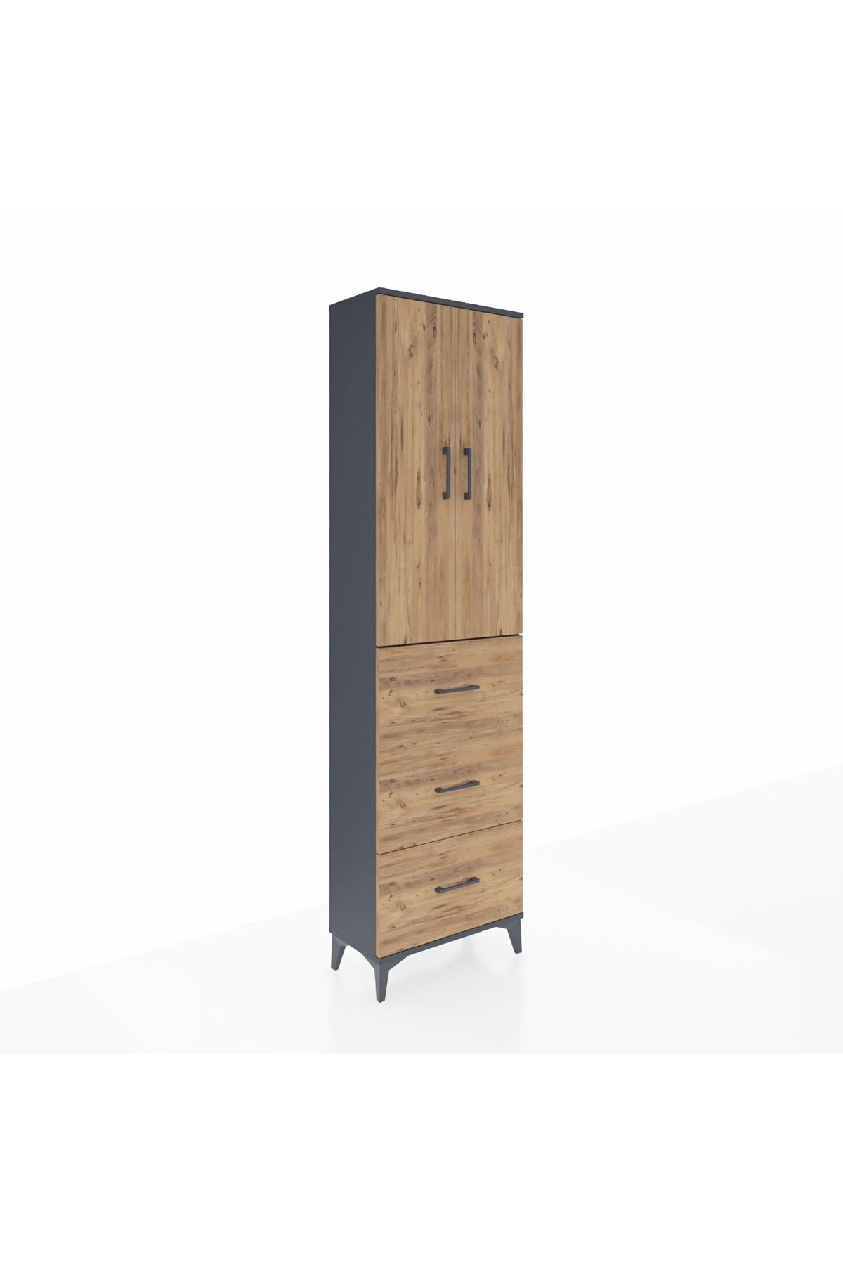 Arges Dolap 2 Raflı 3 Çekmeceli Tek Askılı 60x30x221 Antrasit-Çam