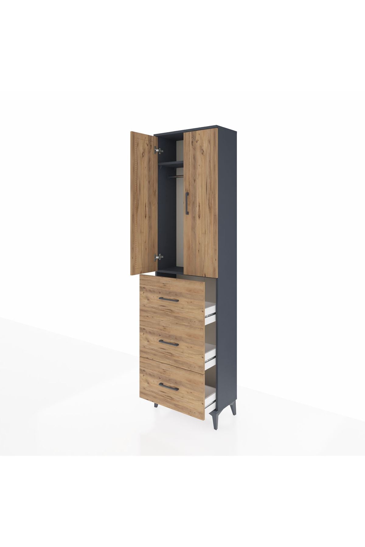 Arges Dolap 2 Raflı 3 Çekmeceli Tek Askılı 60x30x221 Antrasit-Çam