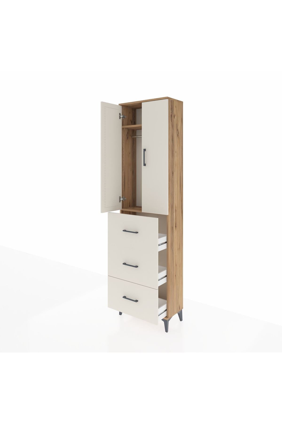 Arges Dolap 2 Raflı 3 Çekmeceli Tek Askılı 60x30x221 Çam-Aytaşı