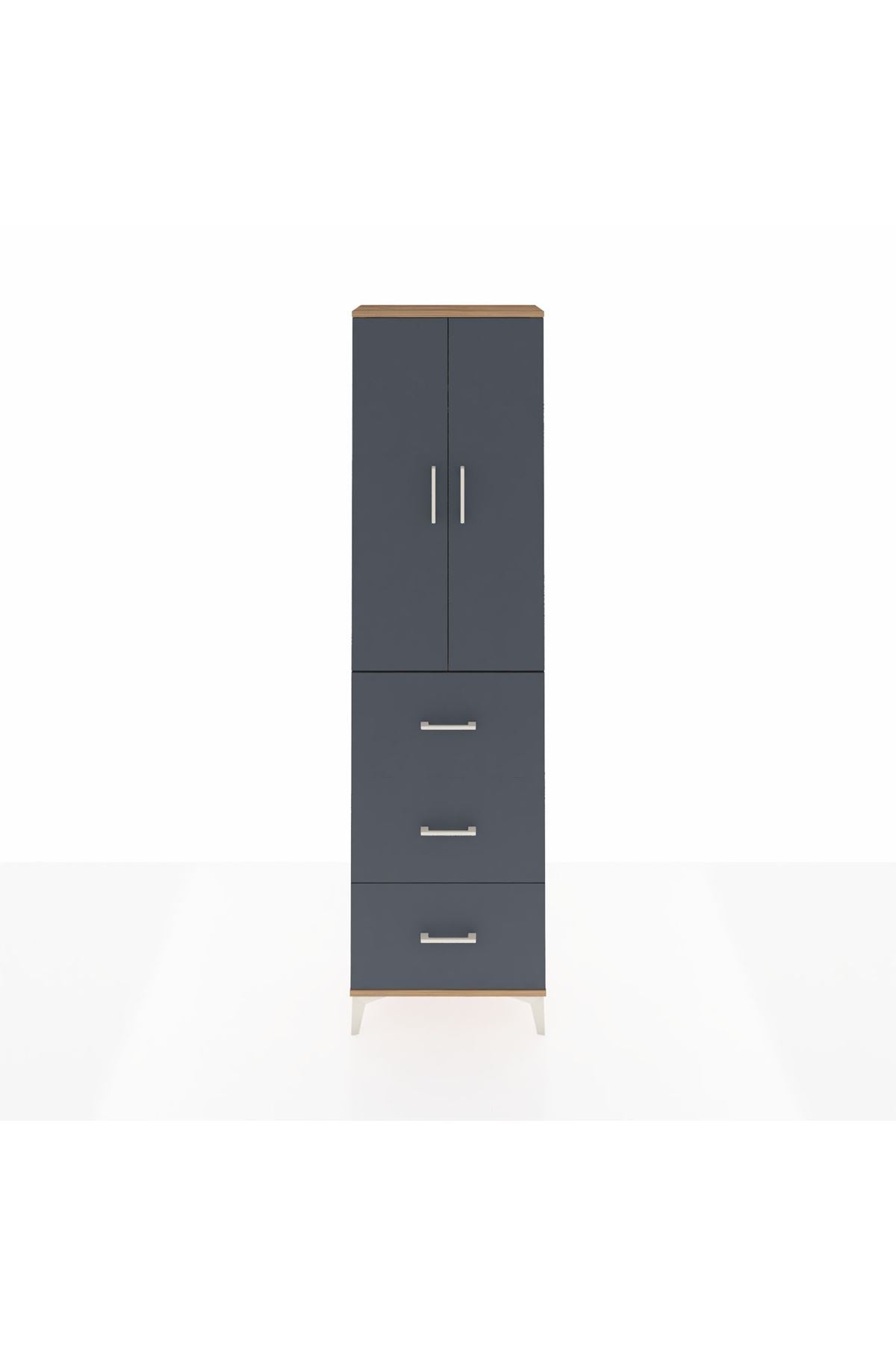 Arges Dolap 2 Raflı 3 Çekmeceli Tek Askılı 60x30x221 Çam-Antrasit