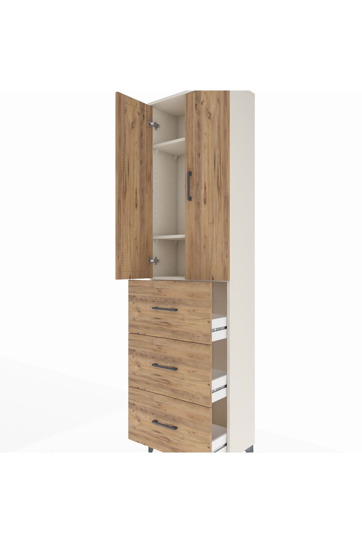 Arges Dolap 3 Raflı 3 Çekmeceli 2 Kapaklı 60x30x221 Aytaşı-Çam