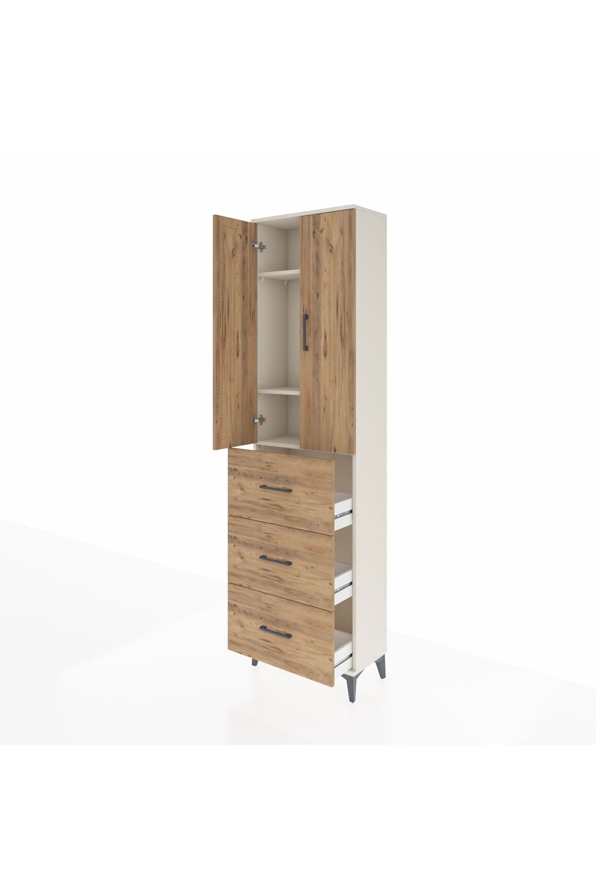 Arges Dolap 3 Raflı 3 Çekmeceli 2 Kapaklı 60x30x221 Aytaşı-Çam