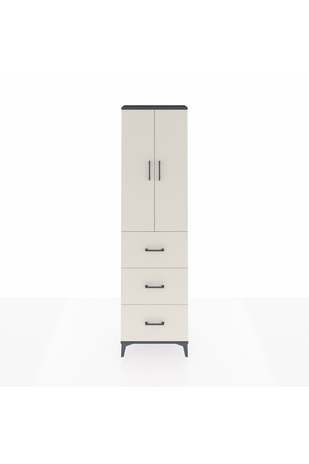 Arges Dolap 3 Raflı 3 Çekmeceli 2 Kapaklı 60x30x221 Antrasit-Aytaşı