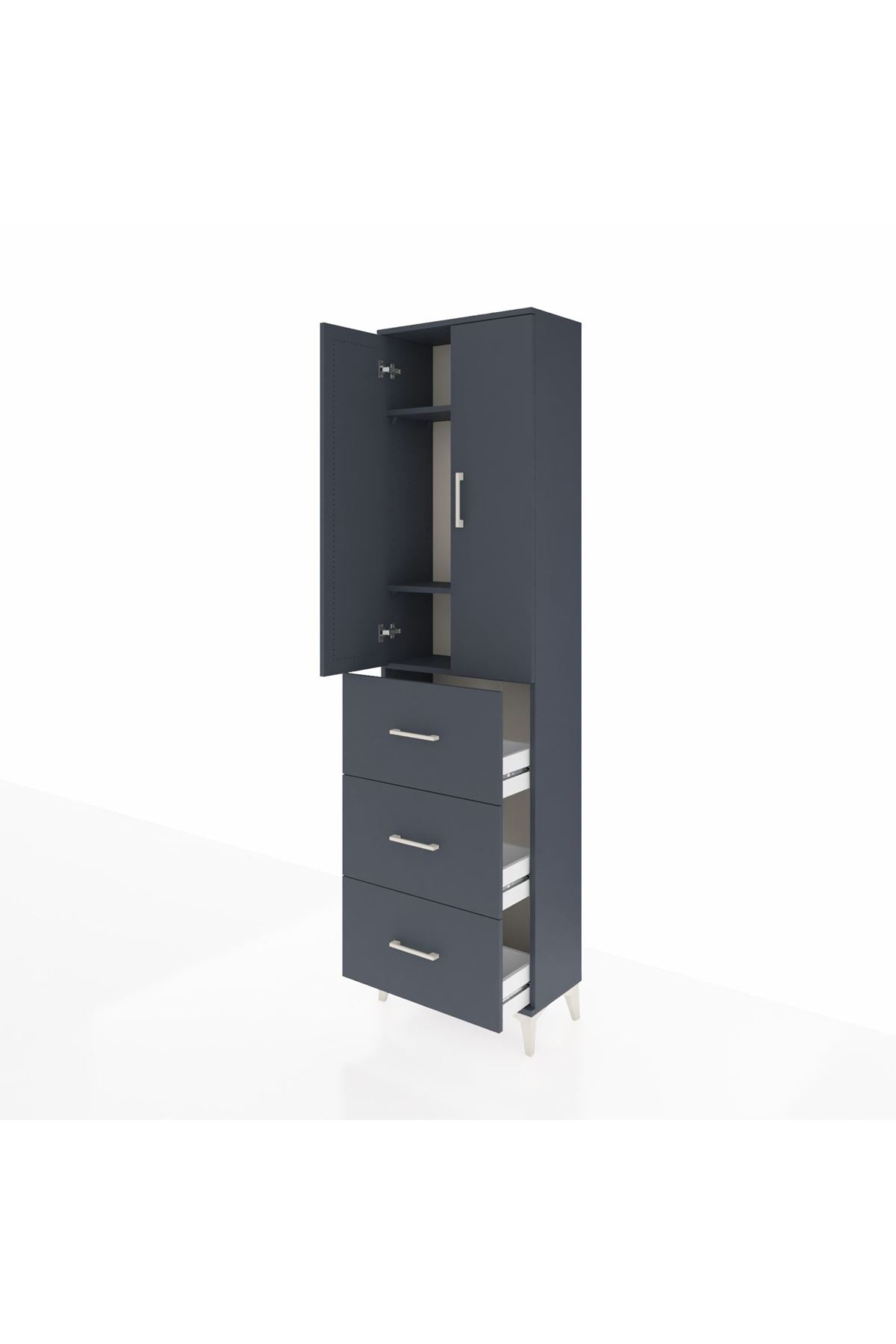 Arges Dolap 3 Raflı 3 Çekmeceli 2 Kapaklı 60x30x221 Antrasit-Antrasit