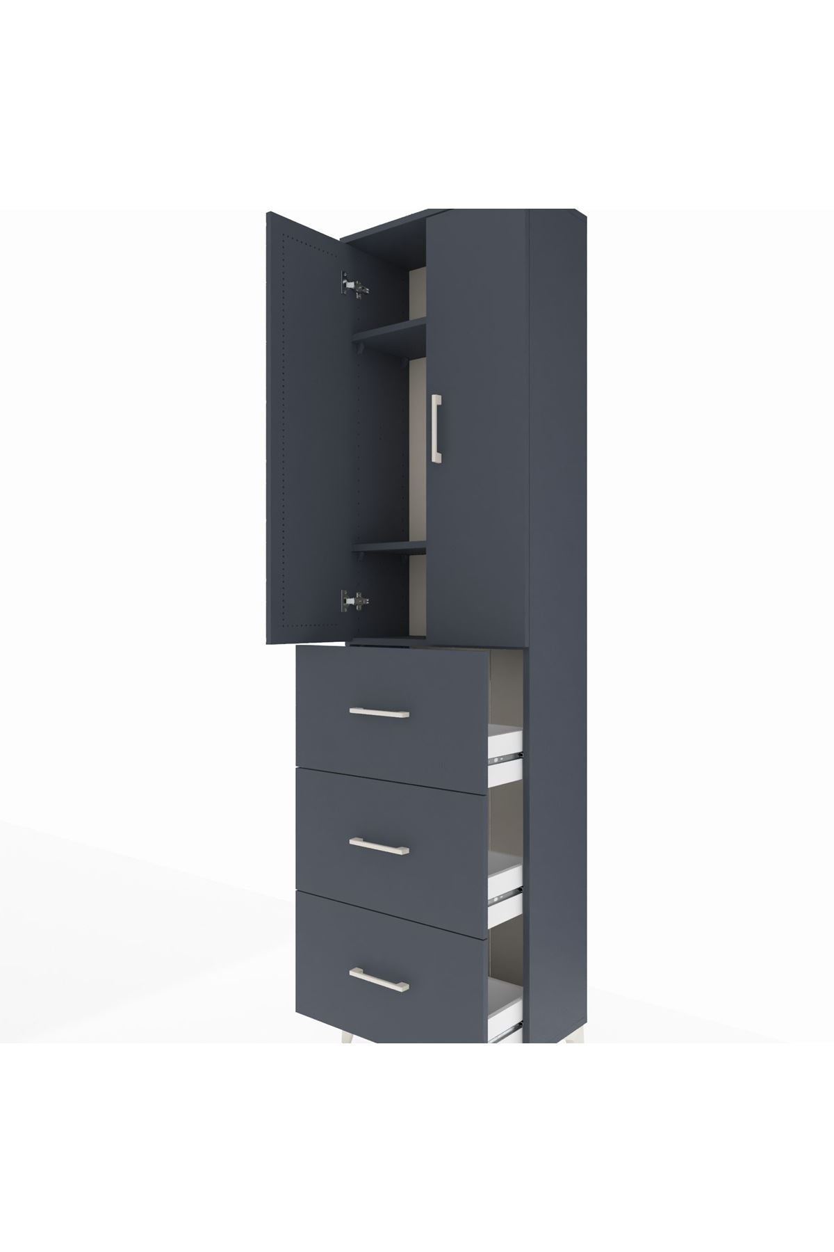 Arges Dolap 3 Raflı 3 Çekmeceli 2 Kapaklı 60x30x221 Antrasit-Antrasit