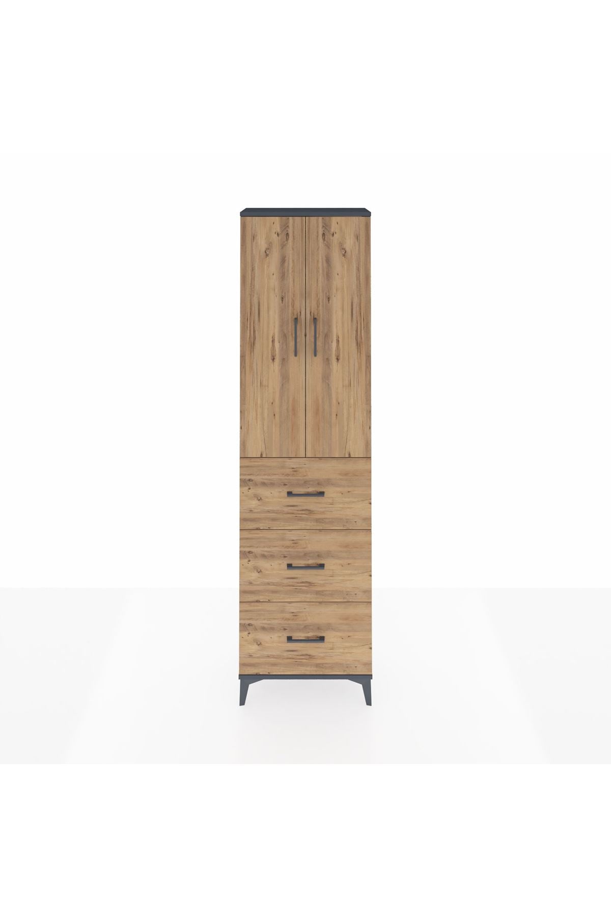 Arges Dolap 3 Raflı 3 Çekmeceli 2 Kapaklı 60x30x221 Antrasit-Çam