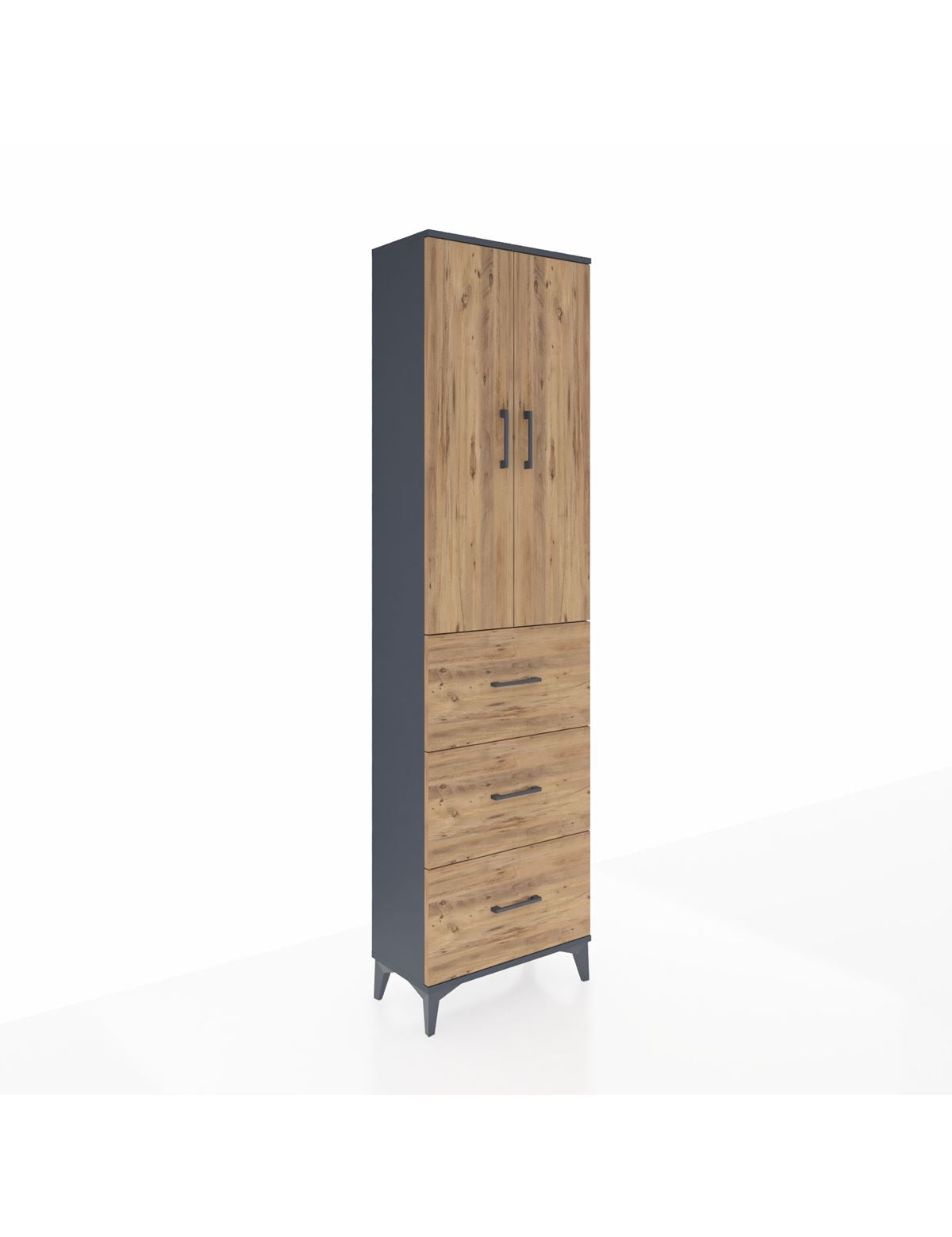 Arges Dolap 3 Raflı 3 Çekmeceli 2 Kapaklı 60x30x221 Antrasit-Çam