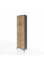 Arges Dolap 3 Raflı 3 Çekmeceli 2 Kapaklı 60x30x221 Antrasit-Çam