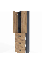 Arges Dolap 3 Raflı 3 Çekmeceli 2 Kapaklı 60x30x221 Antrasit-Çam