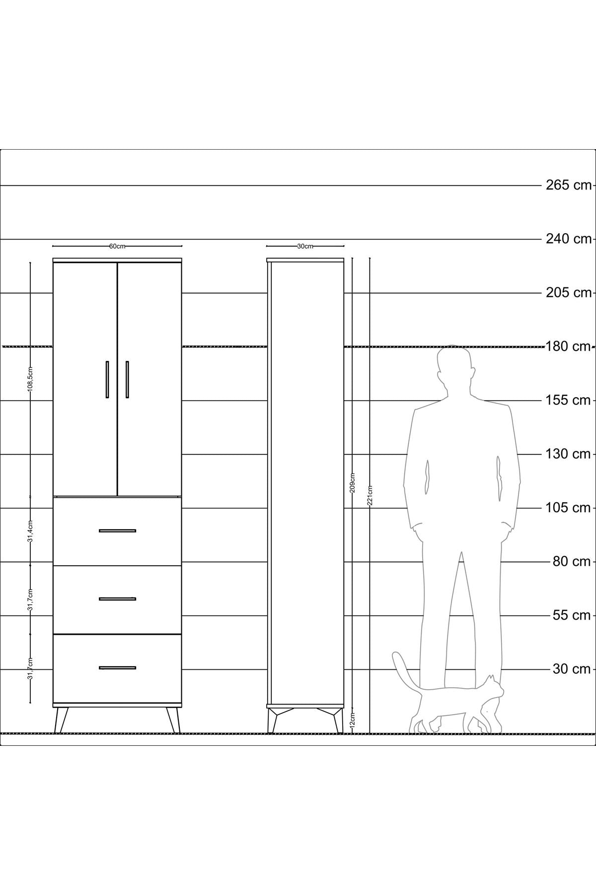 Arges Dolap 3 Raflı 3 Çekmeceli 2 Kapaklı 60x30x221 - S29M140V6A