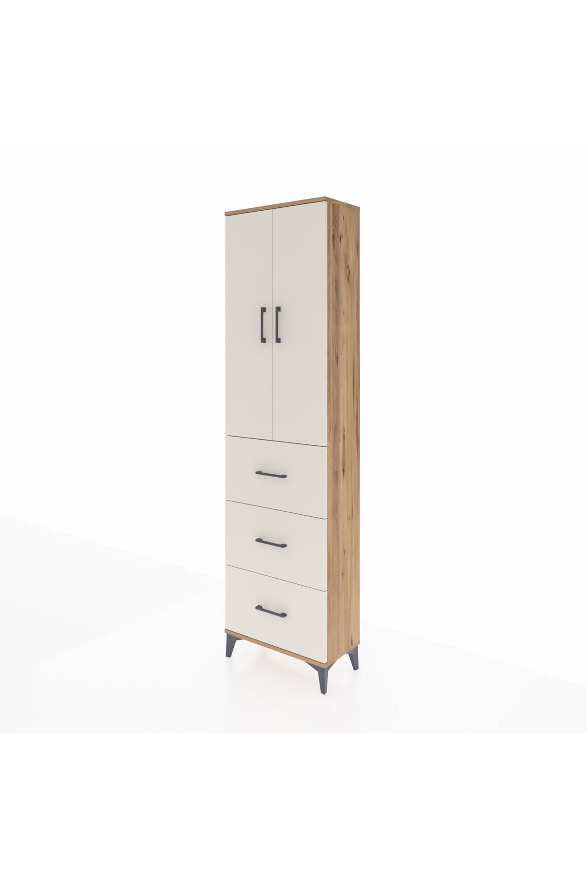 Arges Dolap 3 Raflı 3 Çekmeceli 2 Kapaklı 60x30x221 Çam-Aytaşı