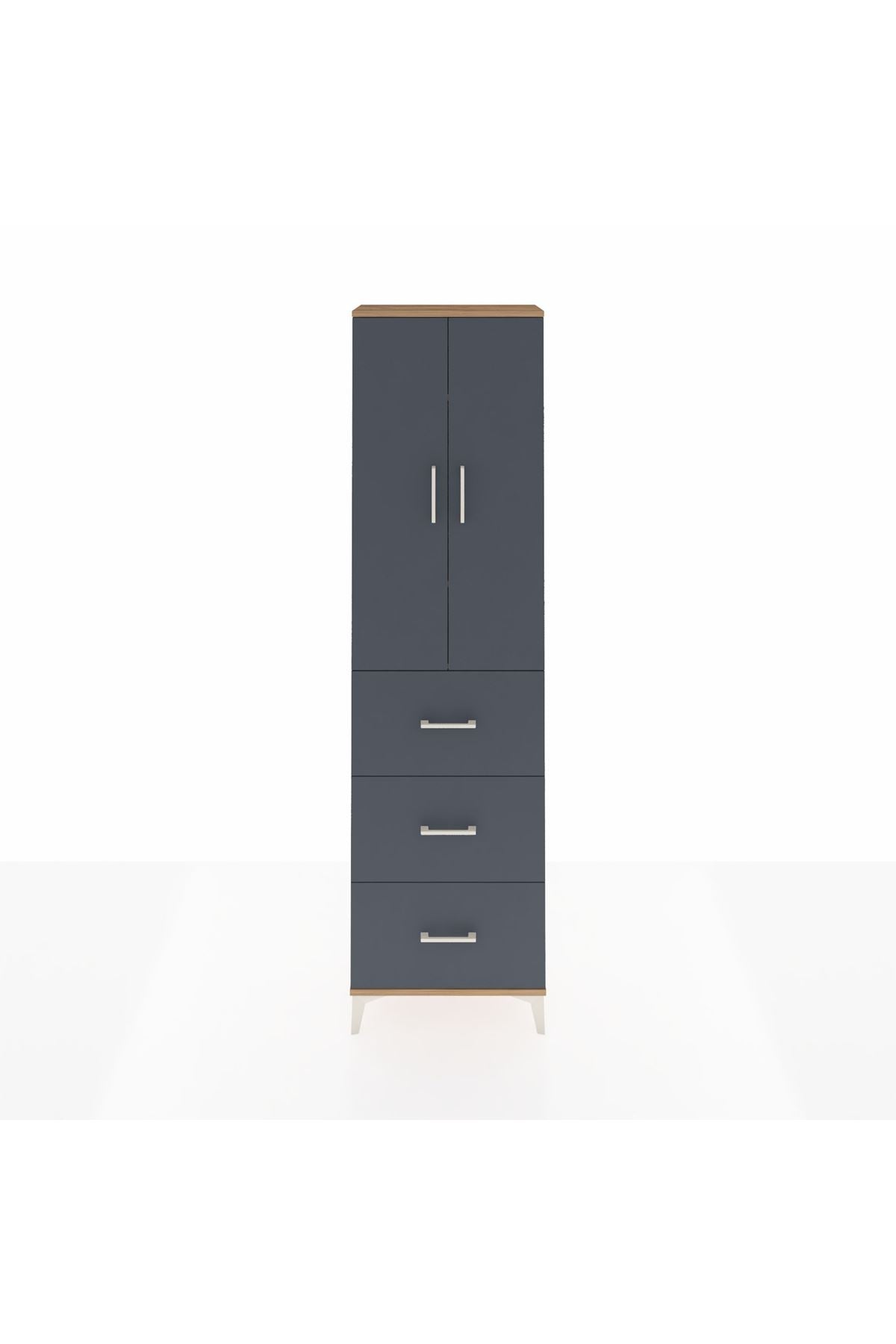 Arges Dolap 3 Raflı 3 Çekmeceli 2 Kapaklı 60x30x221 Çam-Antrasit