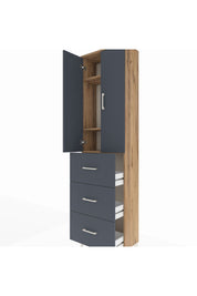 Arges Dolap 3 Raflı 3 Çekmeceli 2 Kapaklı 60x30x221 Çam-Antrasit