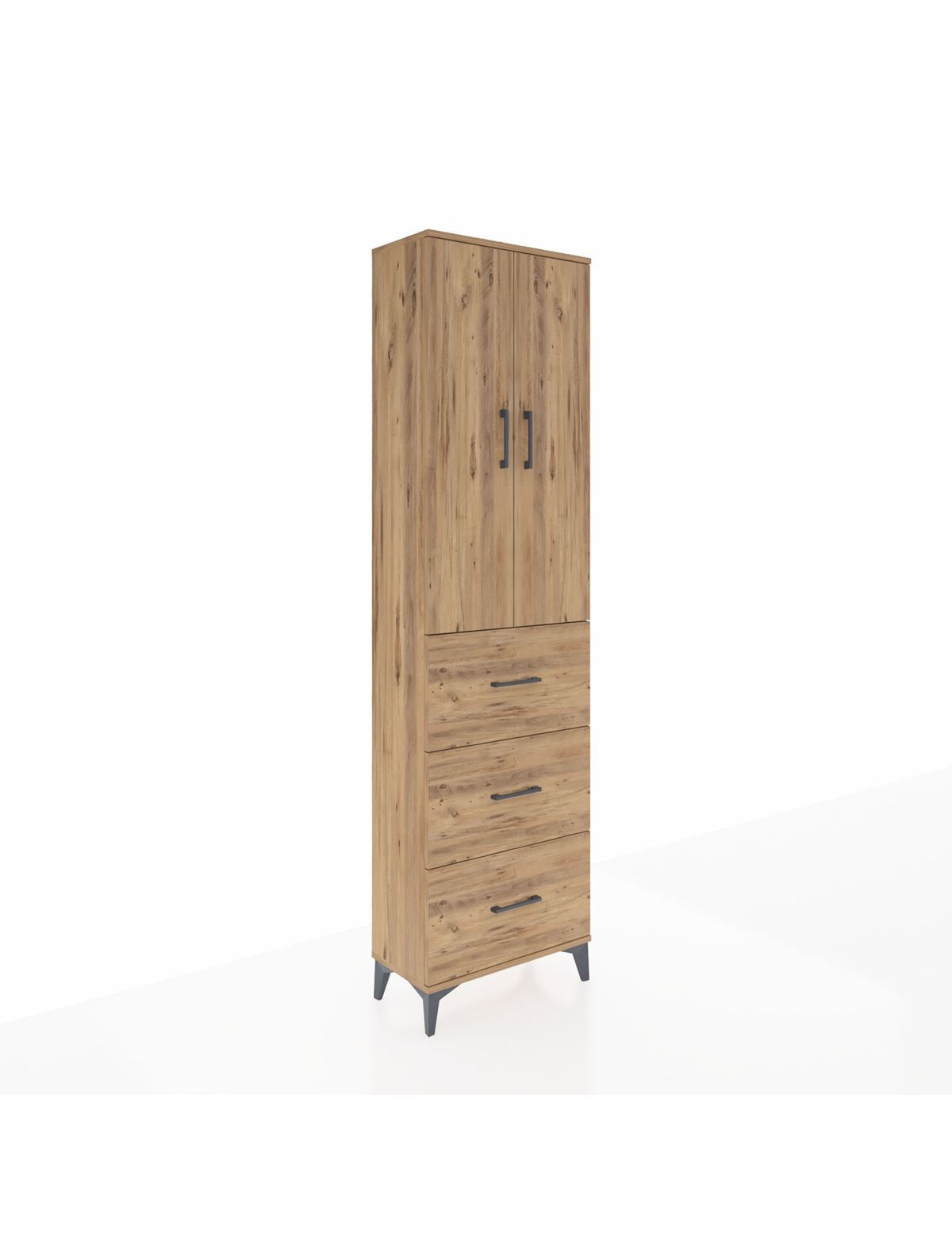 Arges Dolap 3 Raflı 3 Çekmeceli 2 Kapaklı 60x30x221 Çam-Çam