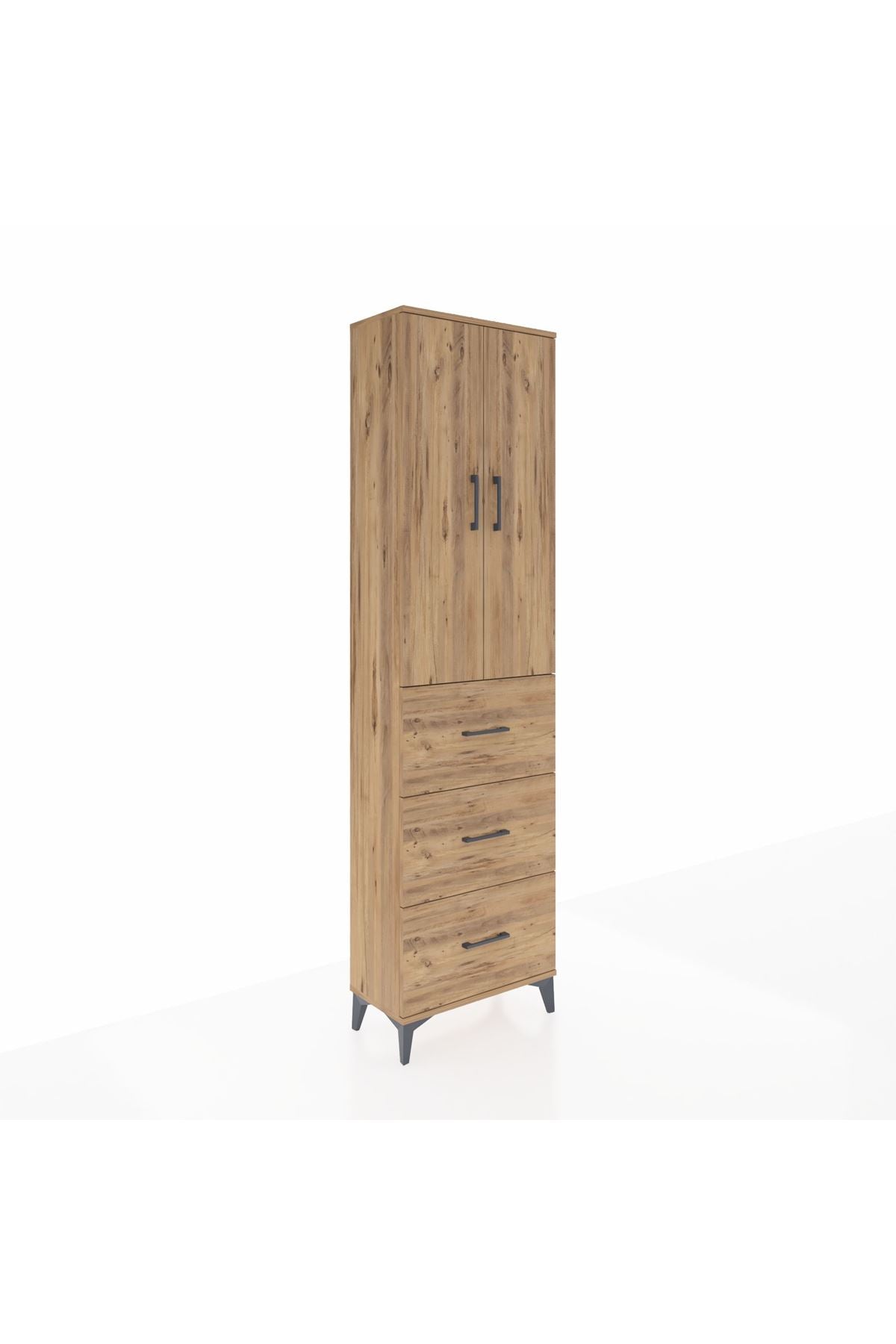 Arges Dolap 3 Raflı 3 Çekmeceli 2 Kapaklı 60x30x221 Çam-Çam