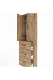 Arges Dolap 3 Raflı 3 Çekmeceli 2 Kapaklı 60x30x221 Çam-Çam