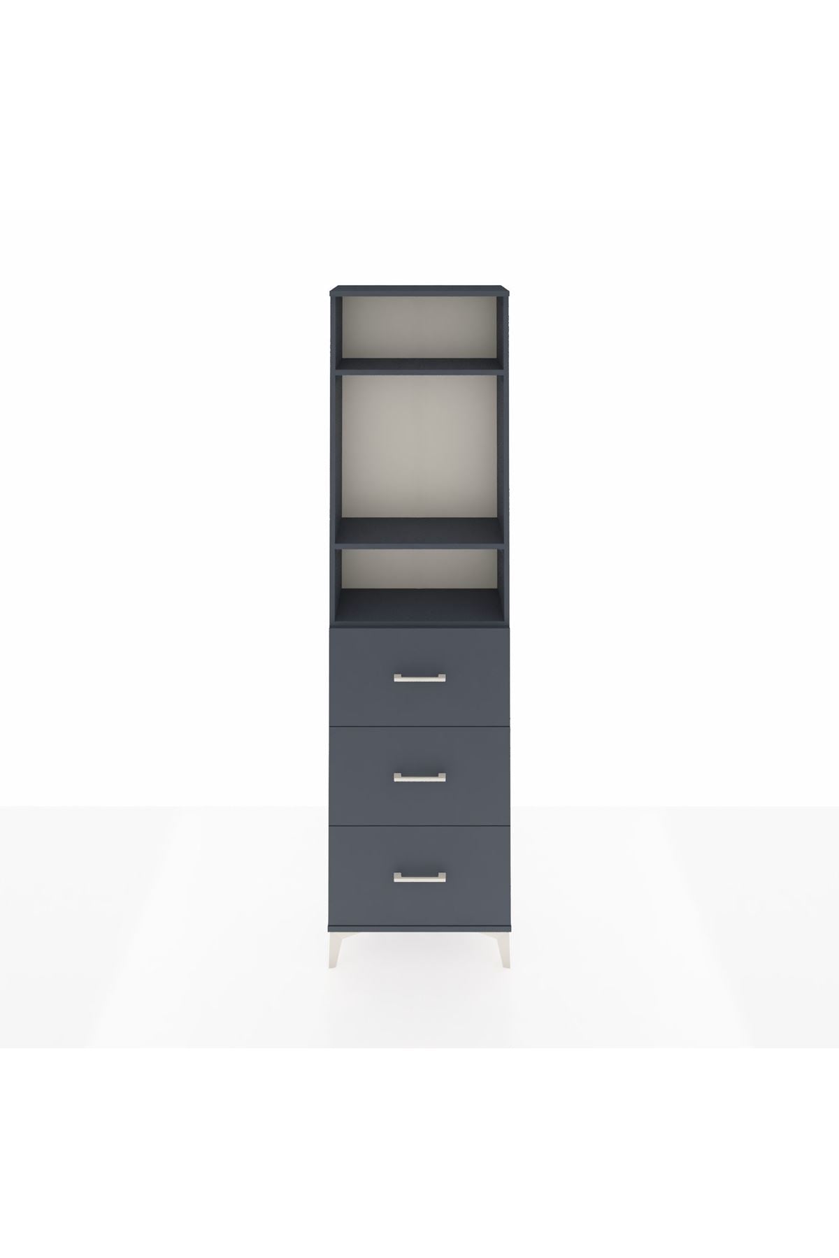 Arges Dolap 3 Raflı 3 Çekmeceli 60x30x221 Antrasit-Antrasit