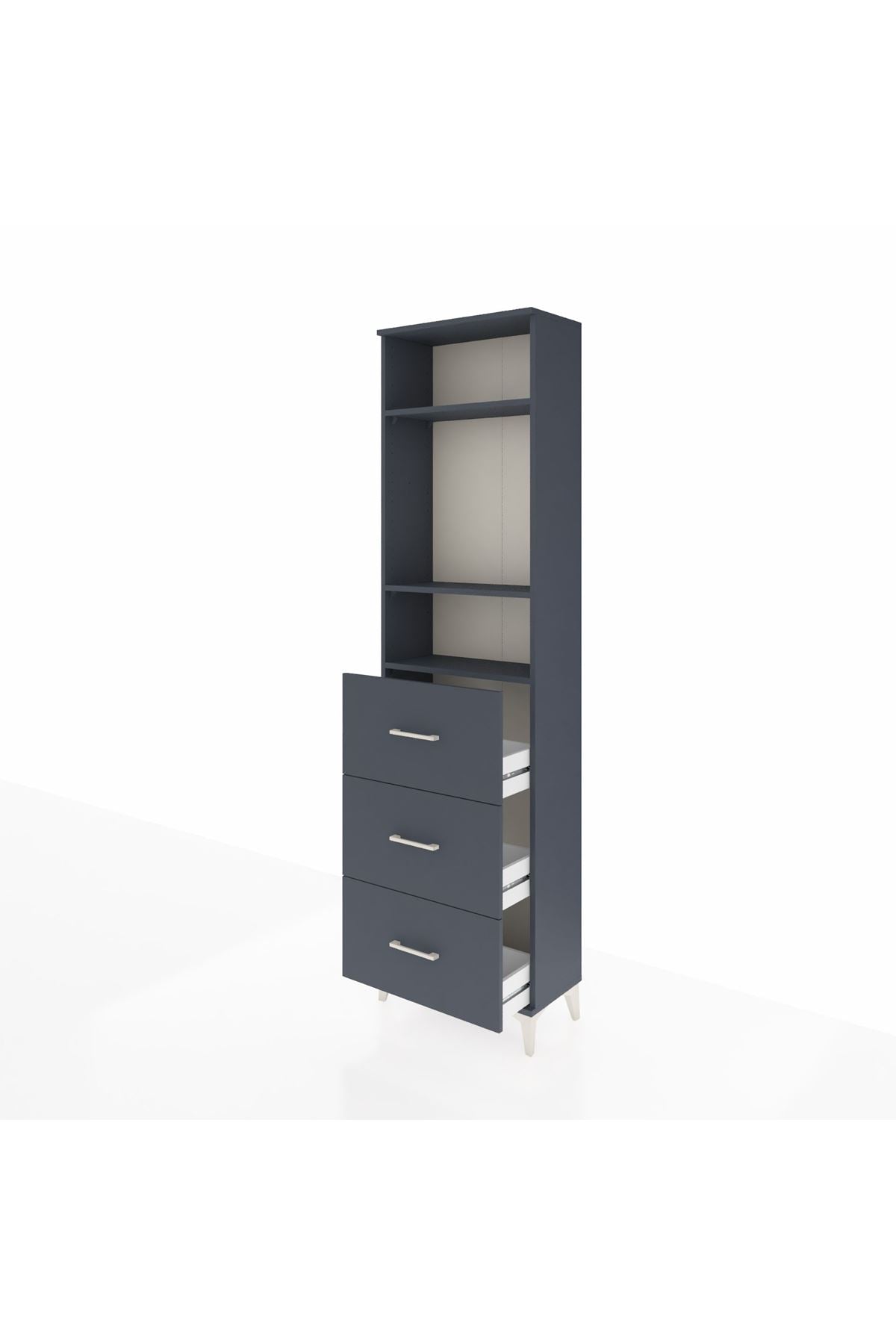 Arges Dolap 3 Raflı 3 Çekmeceli 60x30x221 Antrasit-Antrasit