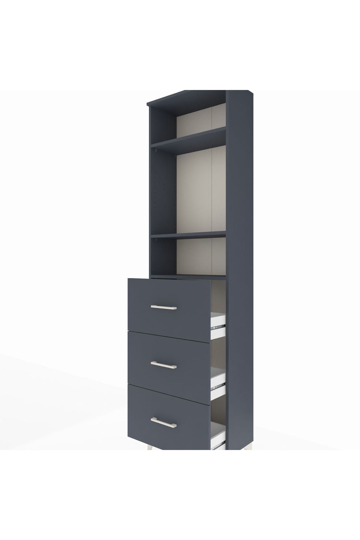 Arges Dolap 3 Raflı 3 Çekmeceli 60x30x221 Antrasit-Antrasit