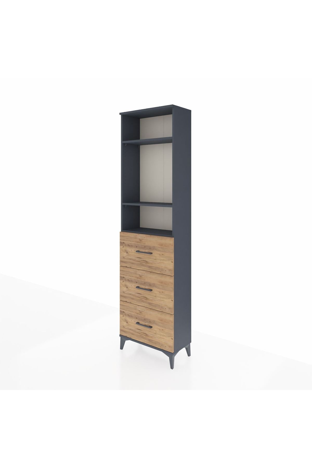 Arges Dolap 3 Raflı 3 Çekmeceli 60x30x221 Antrasit-Çam