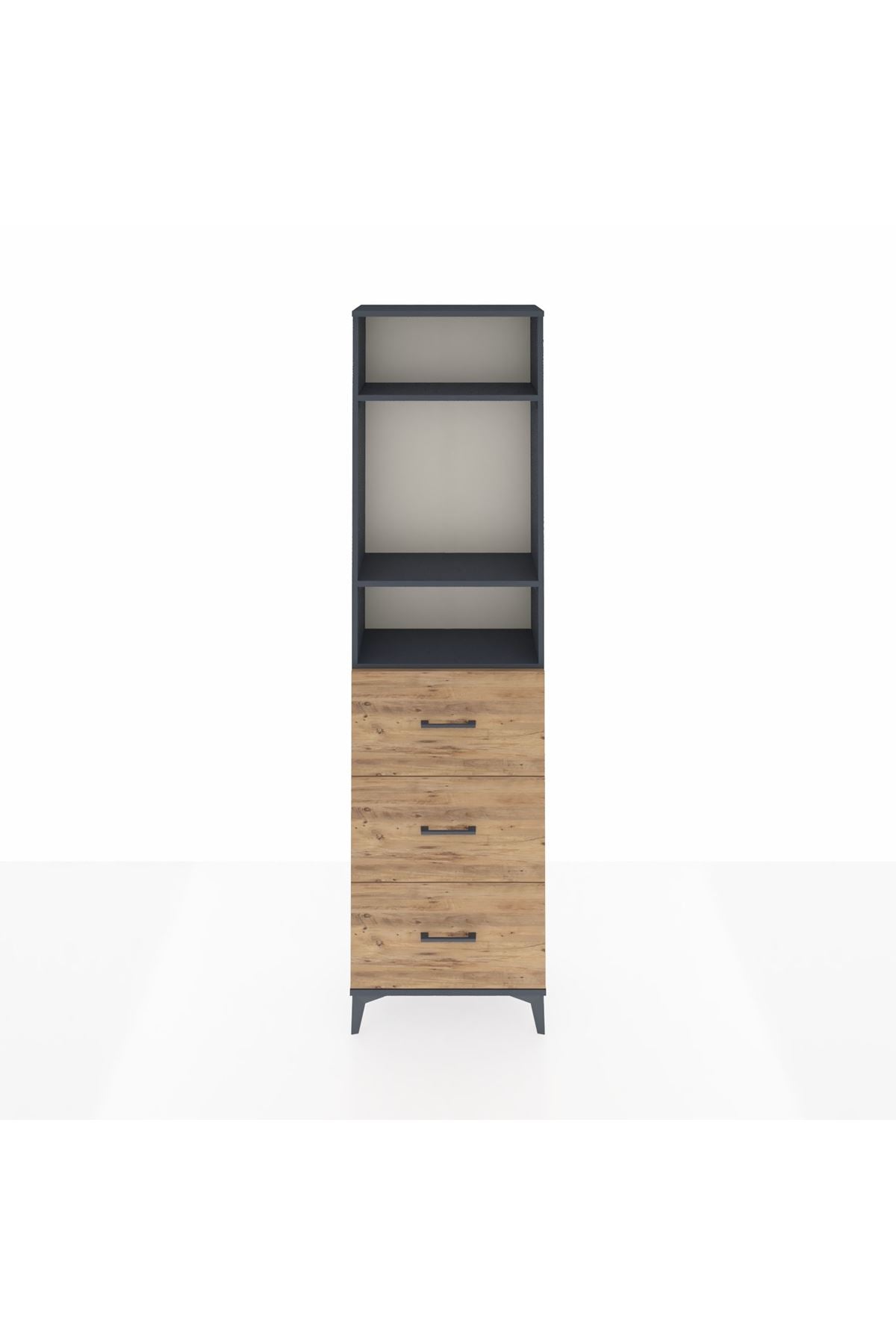 Arges Dolap 3 Raflı 3 Çekmeceli 60x30x221 Antrasit-Çam