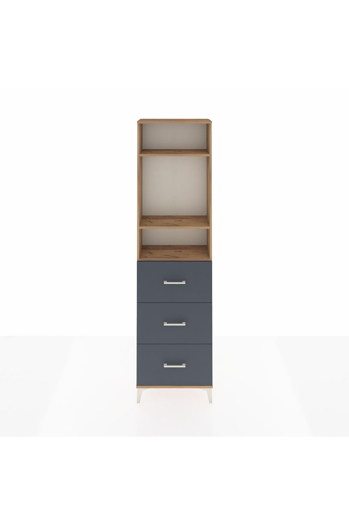 Arges Dolap 3 Raflı 3 Çekmeceli 60x30x221 Çam-Antrasit
