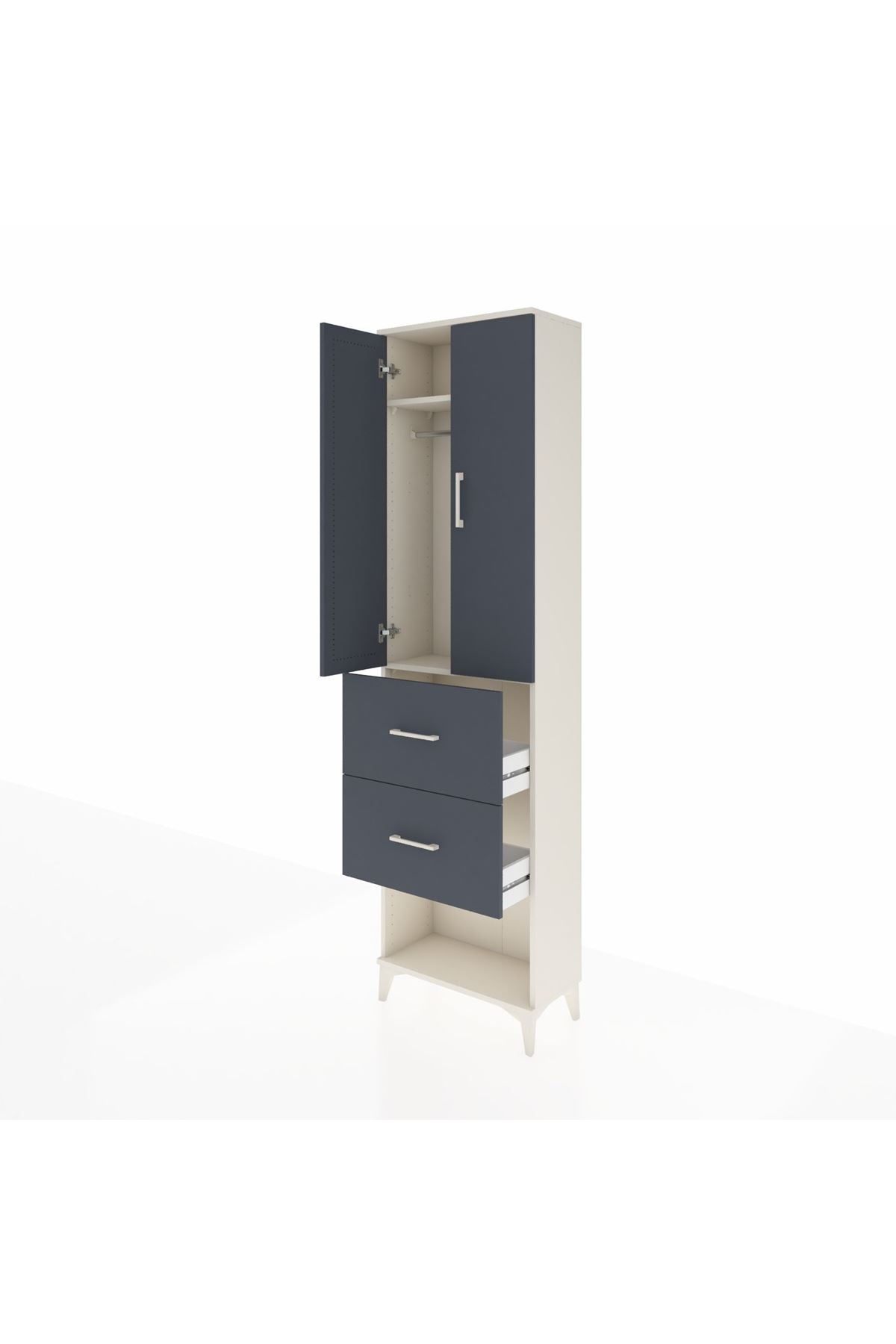 Arges Dolap 2 Raflı 2 Çekmeceli Tek Askılı 60x30x221 Aytaşı-Antrasit