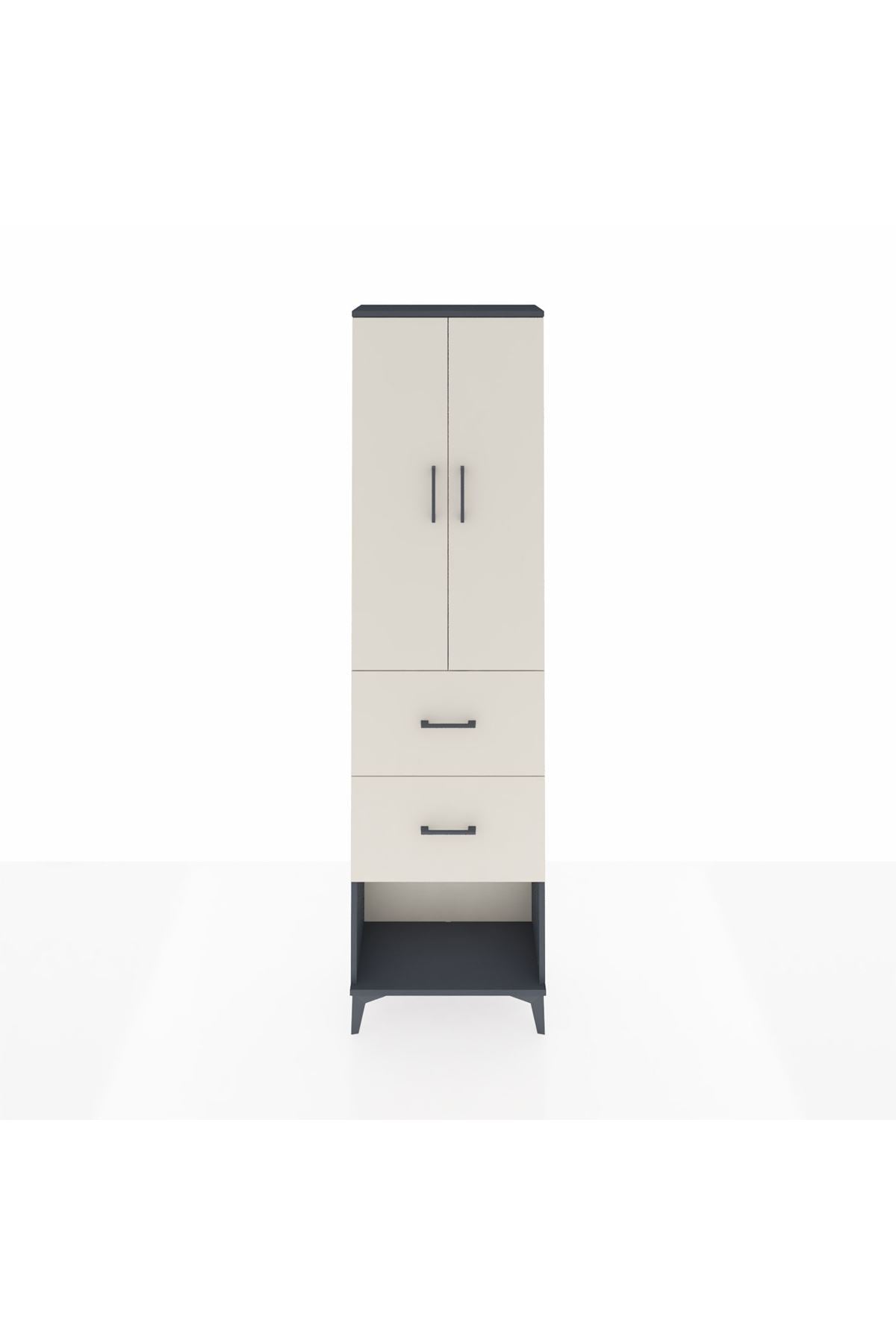 Arges Dolap 2 Raflı 2 Çekmeceli Tek Askılı 60x30x221 Antrasit-Aytaşı