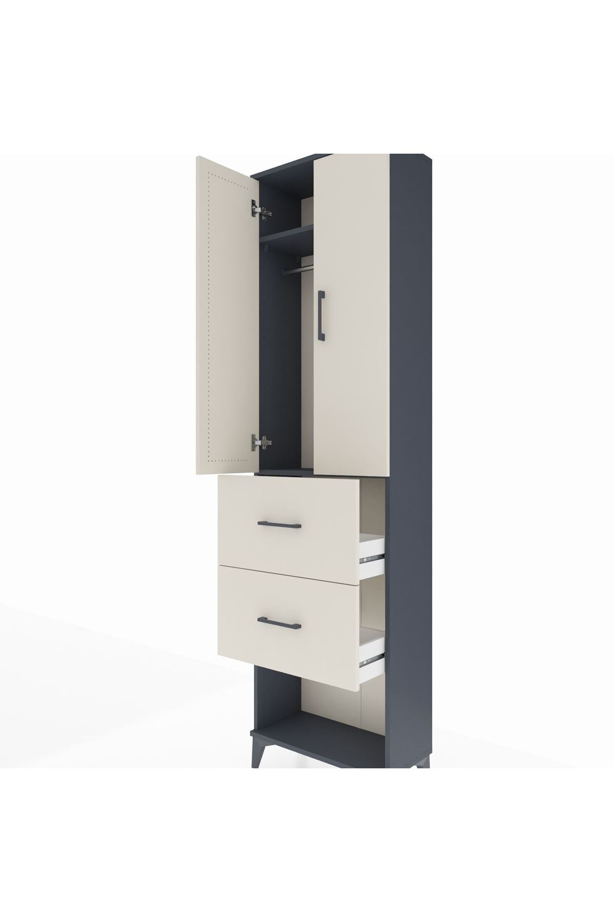 Arges Dolap 2 Raflı 2 Çekmeceli Tek Askılı 60x30x221 Antrasit-Aytaşı