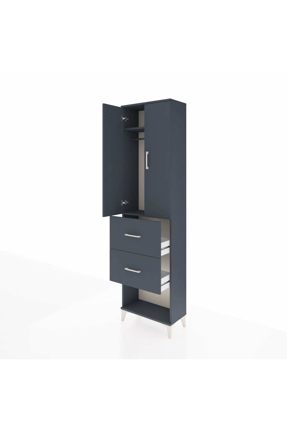 Arges Dolap 2 Raflı 2 Çekmeceli Tek Askılı 60x30x221 Antrasit-Antrasit