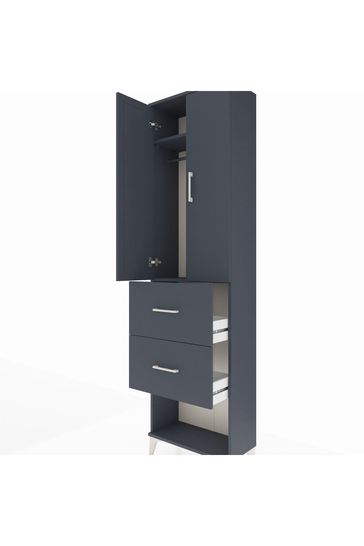 Arges Dolap 2 Raflı 2 Çekmeceli Tek Askılı 60x30x221 Antrasit-Antrasit