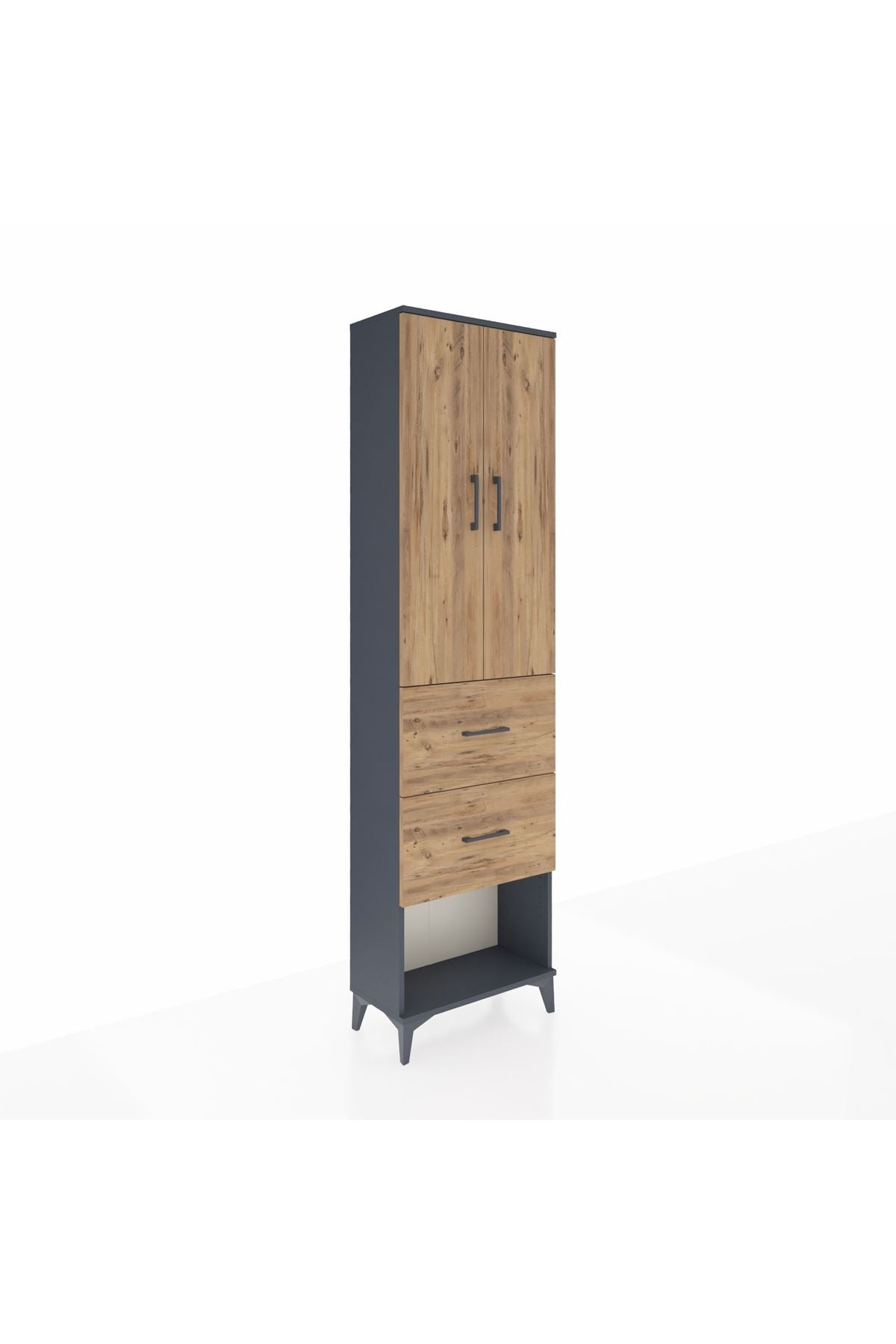 Arges Dolap 2 Raflı 2 Çekmeceli Tek Askılı 60x30x221 Antrasit-Çam