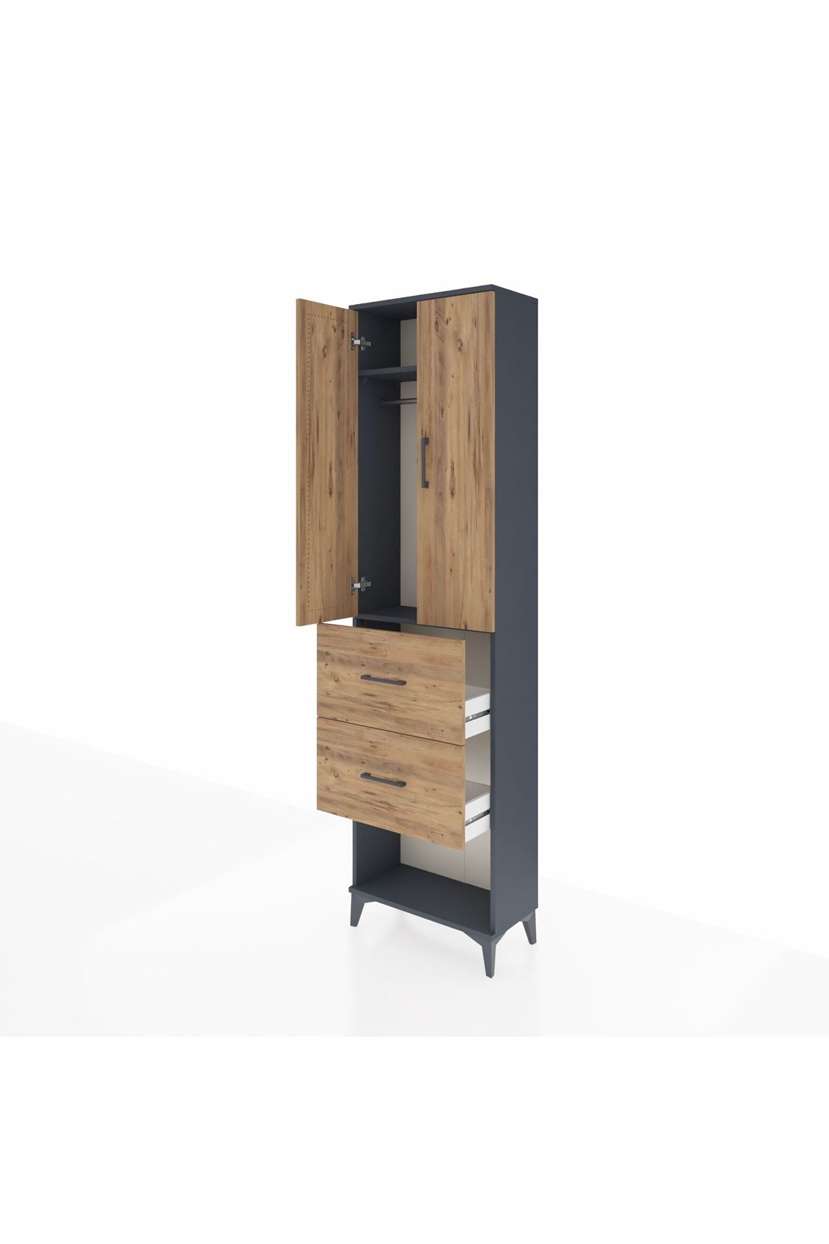 Arges Dolap 2 Raflı 2 Çekmeceli Tek Askılı 60x30x221 Antrasit-Çam